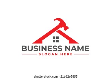 home repair with hammer, roofing, remodeling, handyman, home renovation, decor logo