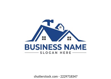 home repair with hammer, roofing, remodeling, handyman, home renovation, decor logo