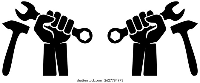 Home repair or hand holding wrench or spanner flat vector icon for apps and website Powerful Hand Holding Wrench Silhouette