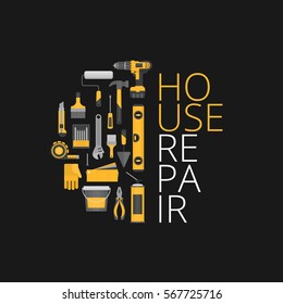 Home Repair. Hand Tools For Home Renovation And Construction. Flat Style, Vector Illustration.