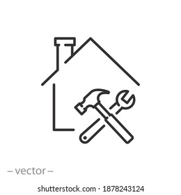 home repair icon, building maintenance service, house construction work, thin line symbol on white background - editable stroke vector illustration eps10