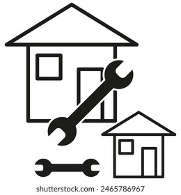 Home repair icon. Houses and wrench vector illustration. Maintenance and construction concept.