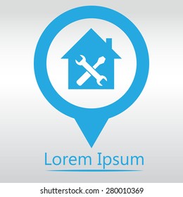 Home repair icon, icon map pin.