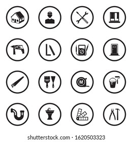 Home Repair Icons. Black Flat Design In Circle. Vector Illustration.