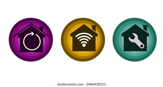 home repair icons, house renovation, maintenance service vector symbol on with three design