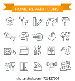 Home repair icons, line flat design