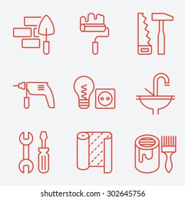 Home repair icons, thin line style, flat design