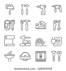 Home repair icons, thin line style, flat design