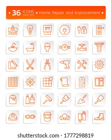 Iconos de reparación y mejora del hogar. Conjunto de pictogramas planos que se retratan en el estilo de líneas delgadas y unidos por el tema de la Reparación y Mejora del Hogar.