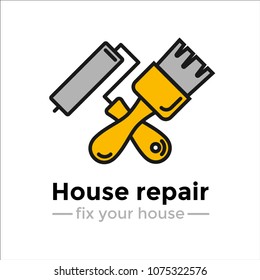 Home repair label, emblem and logo. Vector illustration. Hand work tools collection.