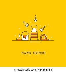 Home repair line art. The set of tools for the repair of apartments. Vector illustration