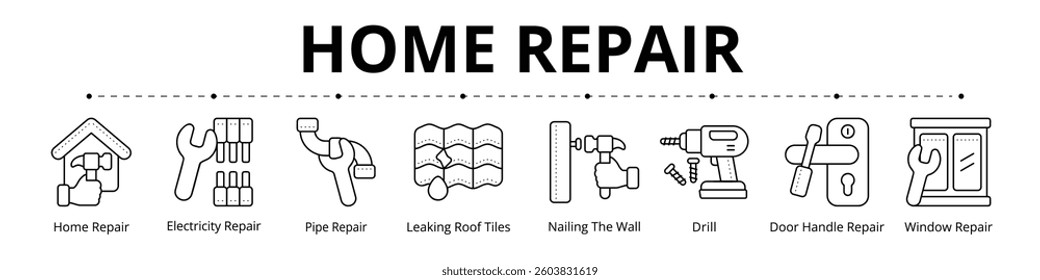 Home Repair Line Banner Web Icon Set Vector Illustration
