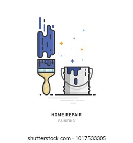 Home Repair Logo. Brush, Paint And Painting. Line Design. Vector Illustration