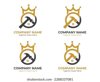 Home Repair Logo Concept sign symbol icon Element Design. Construction Building, Wrench, House with Hammer Logotype. Vector illustration template