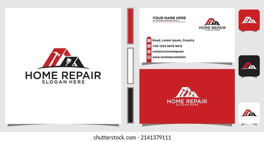 Home Repair Logo Design and business card template Premium Vector