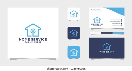 Diseño del logotipo de reparación del hogar. Diseño vectorial de herramientas de construcción de casas. Logo de construcción de la casa y tarjeta de visita