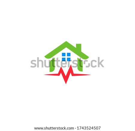 Home repair logo. House renovation emblem. Property fixing icon. Isolated maintenance service vector illustration. Seismic activity damage measurement sign. Earthquake symbol.  Foto stock © 