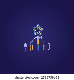Home repair logo modern design, logo with repair tools and house icon.Vector illustration. Black and white house builder company