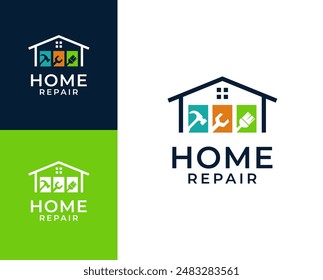 Logo für Heimreparatur. Startseite mit Tools Symbol Logo Design Illustration. Home Renovierung Logo Design Inspiration.