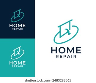Home repair logo. Home with tools icon logo design illustration. Home renovation logo design inspiration.