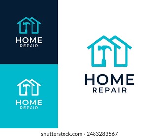 Home repair logo. Home with tools icon logo design illustration. Home renovation logo design inspiration.