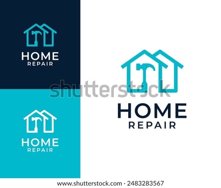 Home repair logo. Home with tools icon logo design illustration. Home renovation logo design inspiration.