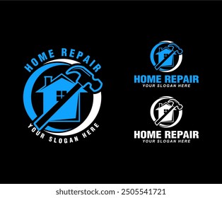 Home repair, maintenance and building construction logo design template, illustration vector home services renovation black background