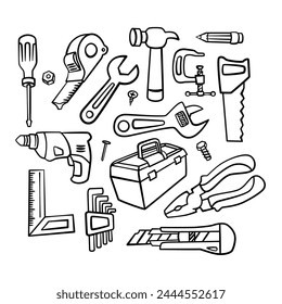 Home repair maintenance fix object detailed handdrawn doodle outline line set style