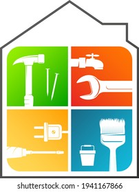 Home repair and maintenance with handyman tool symbol