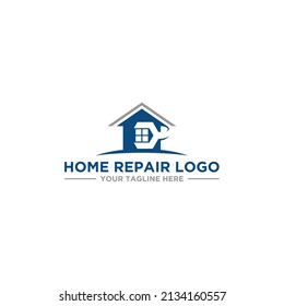 Home repair maintenance service logo design featuring house silhouette wrench and window concept for handyman construction or renovation business