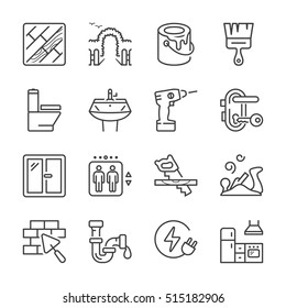 Home Repair And Maintenance Thin Line Icon Set, Black Color, Isolated