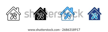 Home Repair Multiple Style Icon Design Vector - House with tools wrench and screwdriver, symbolizing home repair, renovation, and maintenance