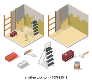 Home repair realistic isometric vector illustration set
