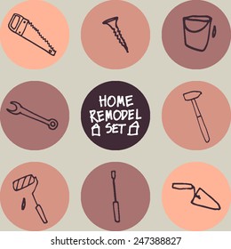 Home repair, remodeling, redecoration hand drawing icon-set