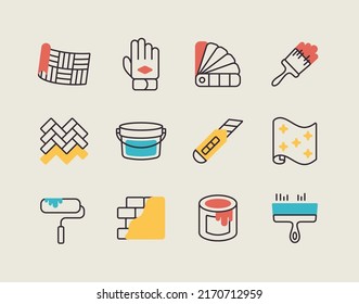 Home Repair, Remodelling, Redecoration Icon Set. Graph Symbol For Your Web Site Design, Logo, App, UI. Vector Illustration, EPS10.