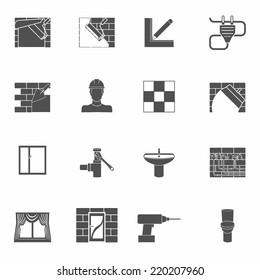 Home repair renovation and construction tools black icons set isolated vector illustration