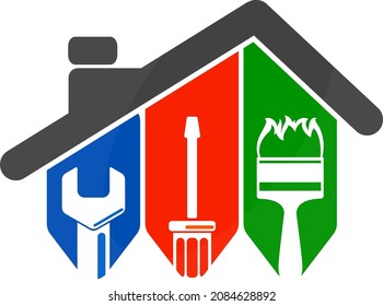 Home repair and service with tool. Screwdriver, hammer and wrench symbol