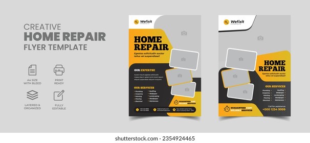 home repair services flyer template. editable construction renovation handyman creative plumbing service brochure cover page. 