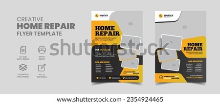 home repair services flyer template. editable construction renovation handyman creative plumbing service brochure cover page. 
