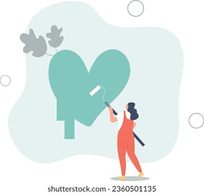 Home repair service.woman house painter.flat vector illustration.