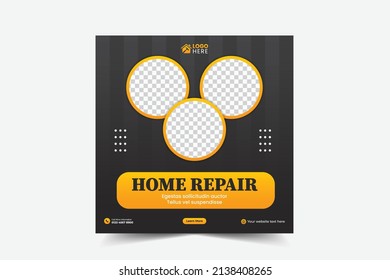 Home repair social media post banner template Construction renovation handyman banner and flyer template or real estate banner design