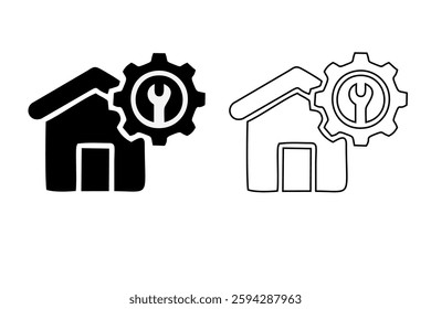 Home repair symbol, tool under the roof silhouette