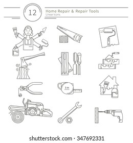 Home repair tool kit on white background