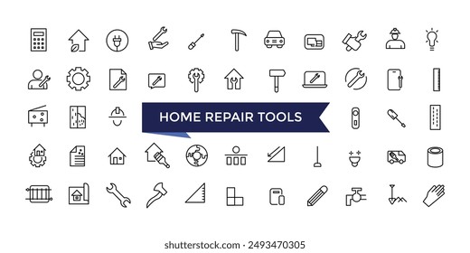 Home Repair Tools icons Set with editable stroke collection for web and ui. Line icons pack. Vector illustration.