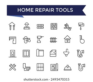 Home Repair Tools icons Set with editable stroke collection for web and ui. Line icons pack. Vector illustration.