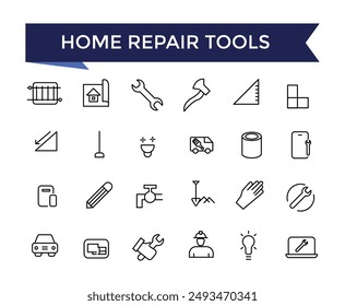 Home Repair Tools icons Set with editable stroke collection for web and ui. Line icons pack. Vector illustration.