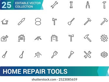 Home Repair Tools line icons set, building, construction, renovation, collection of outline web icons. Editable stroke icons set, Pixel perfect, vector illustration.