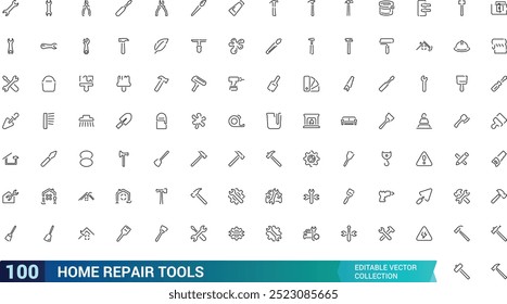 Home Repair Tools line icons set, building, construction, renovation, collection of outline web icons. Editable stroke icons set, Pixel perfect, vector illustration.