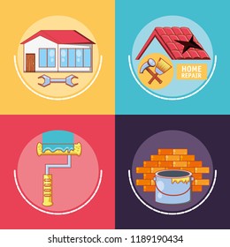 home repair with tools set icons