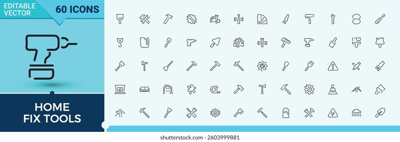 Home Repair Tools simple icon set. It contains symbols to work, house, renovation, interior, decoration. Icons for UI design. Decor icon set. Editable vector.